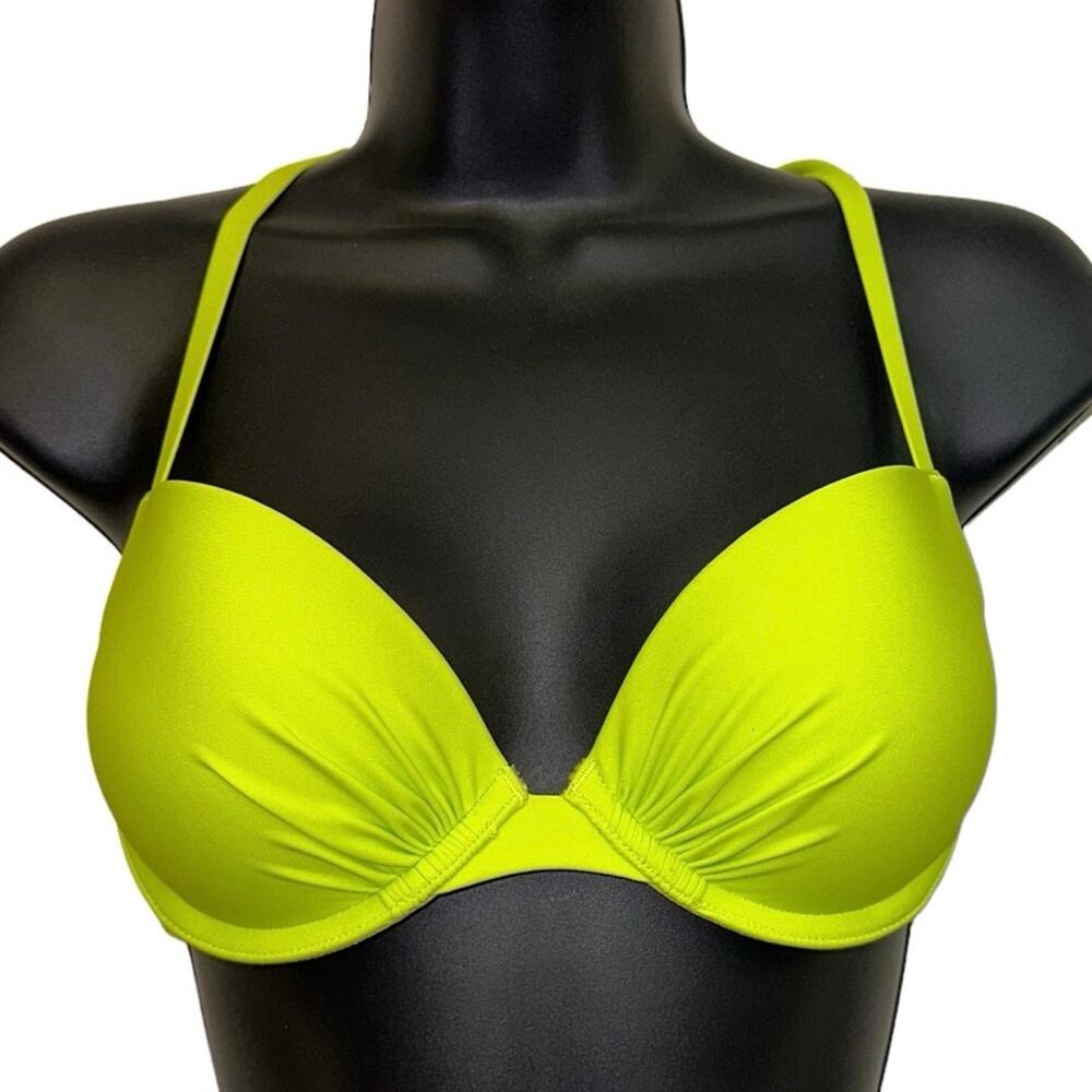 Aerie Perkier Push Up Bikini Top Neon Green Strappy Back 32C Swim